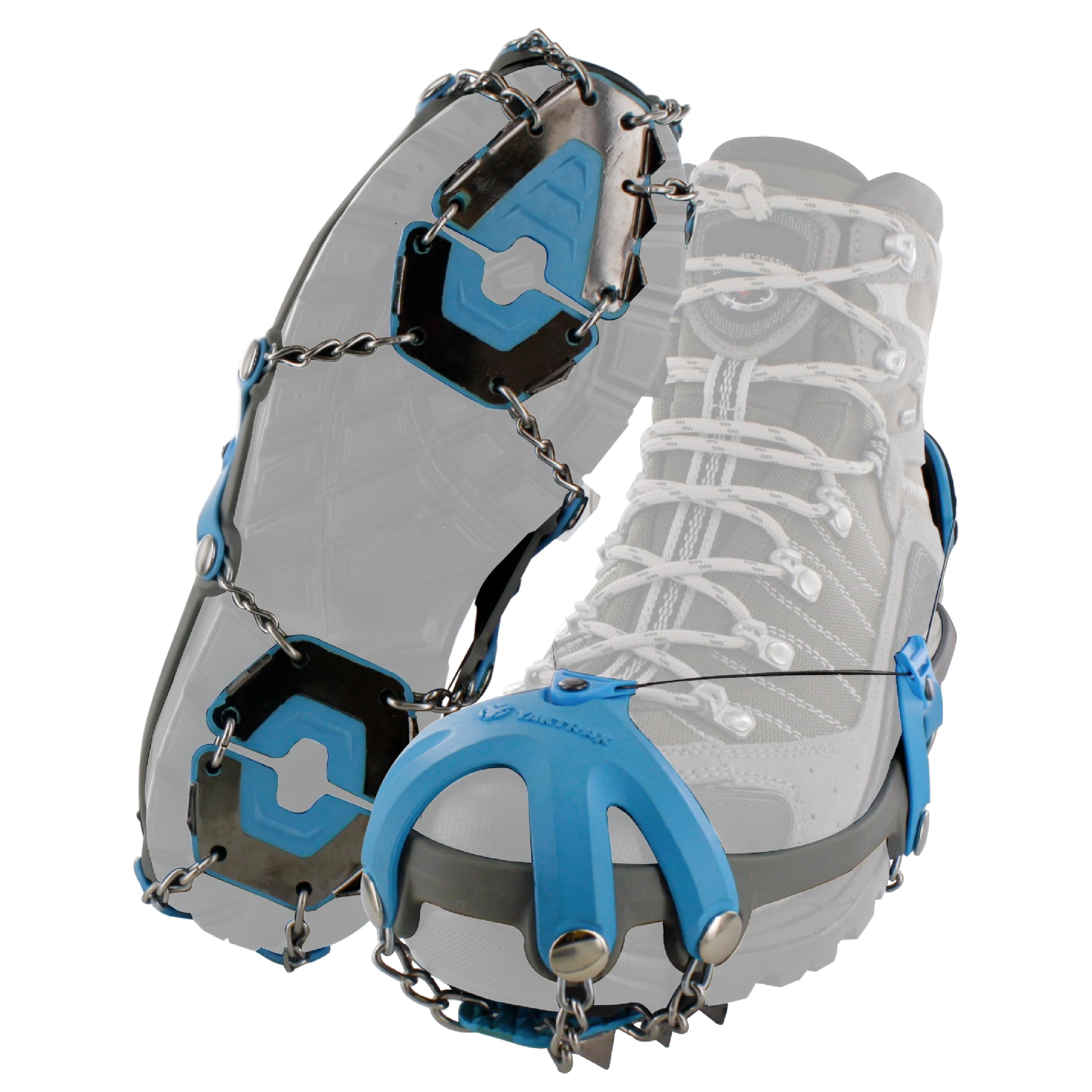 YakTrax Summit Heavy Duty Traction Hiking Cleats, Triangular Carbon Steel Spikes with Stainless Steel Chain Links, Provides Traction In Ice & Snow, Black/Blue - Extra Large 46+
