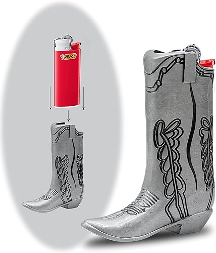 HMC - Funda para encendedor de botas vaqueras, metal plateado, para Mini Bic J5, diseño elegante, funda más ligera, ideal para el hogar o para