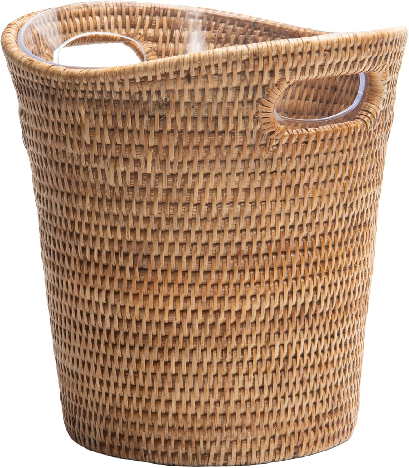 KOUBOO La Jolla Champagne Ice Bucket with Stand, Acrylic Beverage Chiller in Basket with Rattan Stand, 1.5 Gallon Capacity, with Base Tray