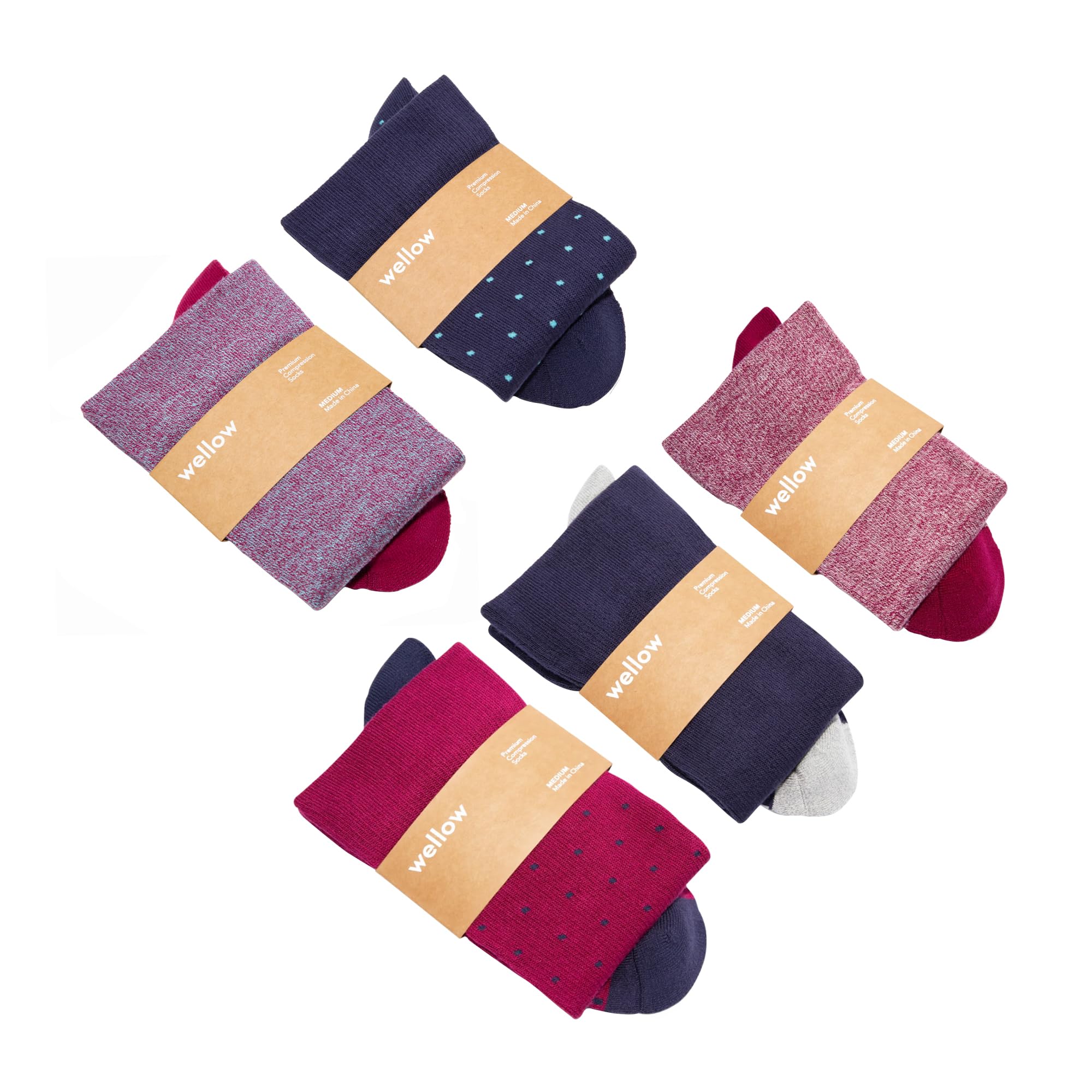 Wellow Regular Compression Socks (Pack of 5) for Men &amp; Women, Circulation Support, 18-25 mmHg, Made with Viscose from Bamboo