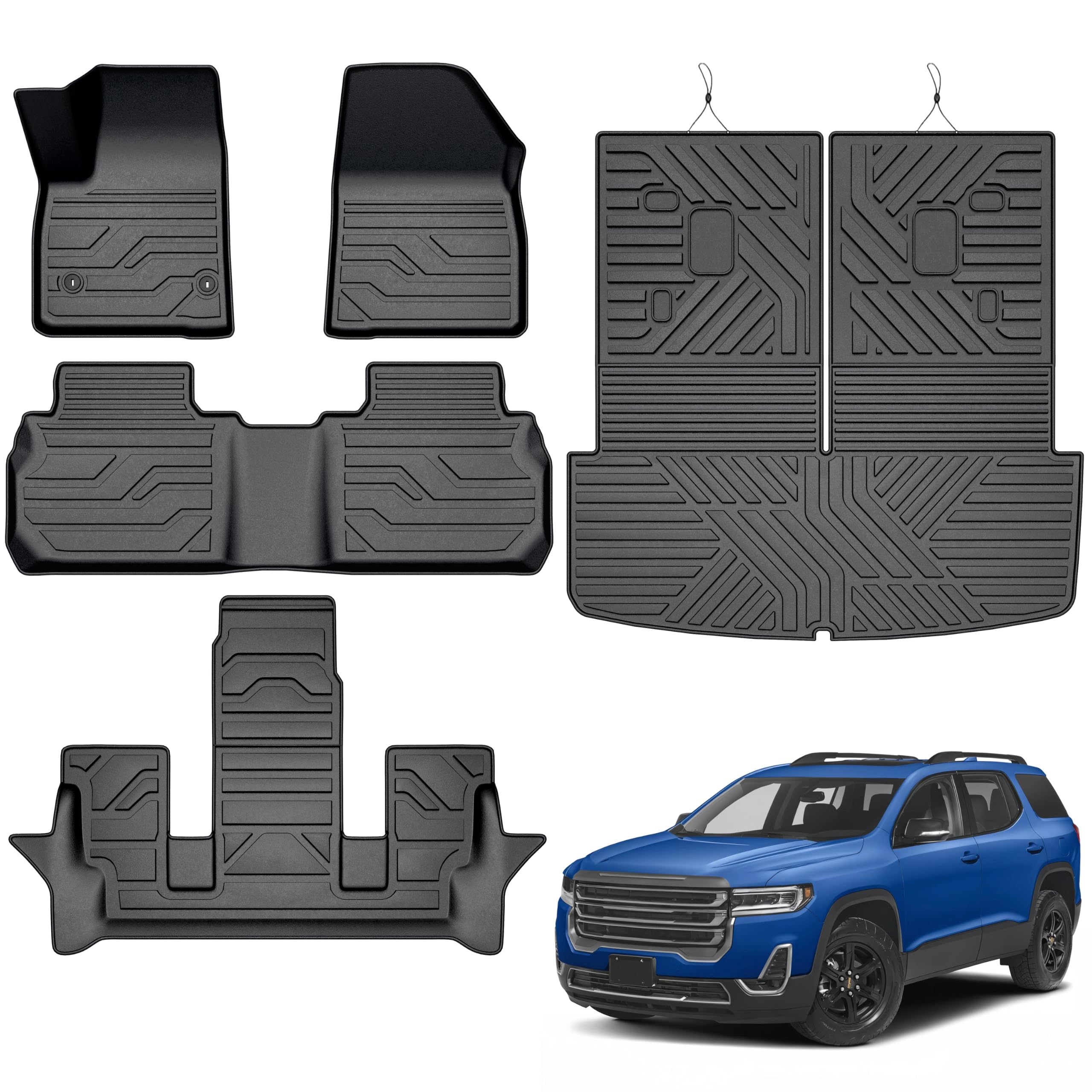 KARPAL Floor Mats for 2017-2023 GMC Acadia 6 Seats Captain Chairs | All Weather, TPE Material, Custom Fit, Floor Liners, Car Mats, Cargo Mat, Full Set, Easy Clean, Non-Slip