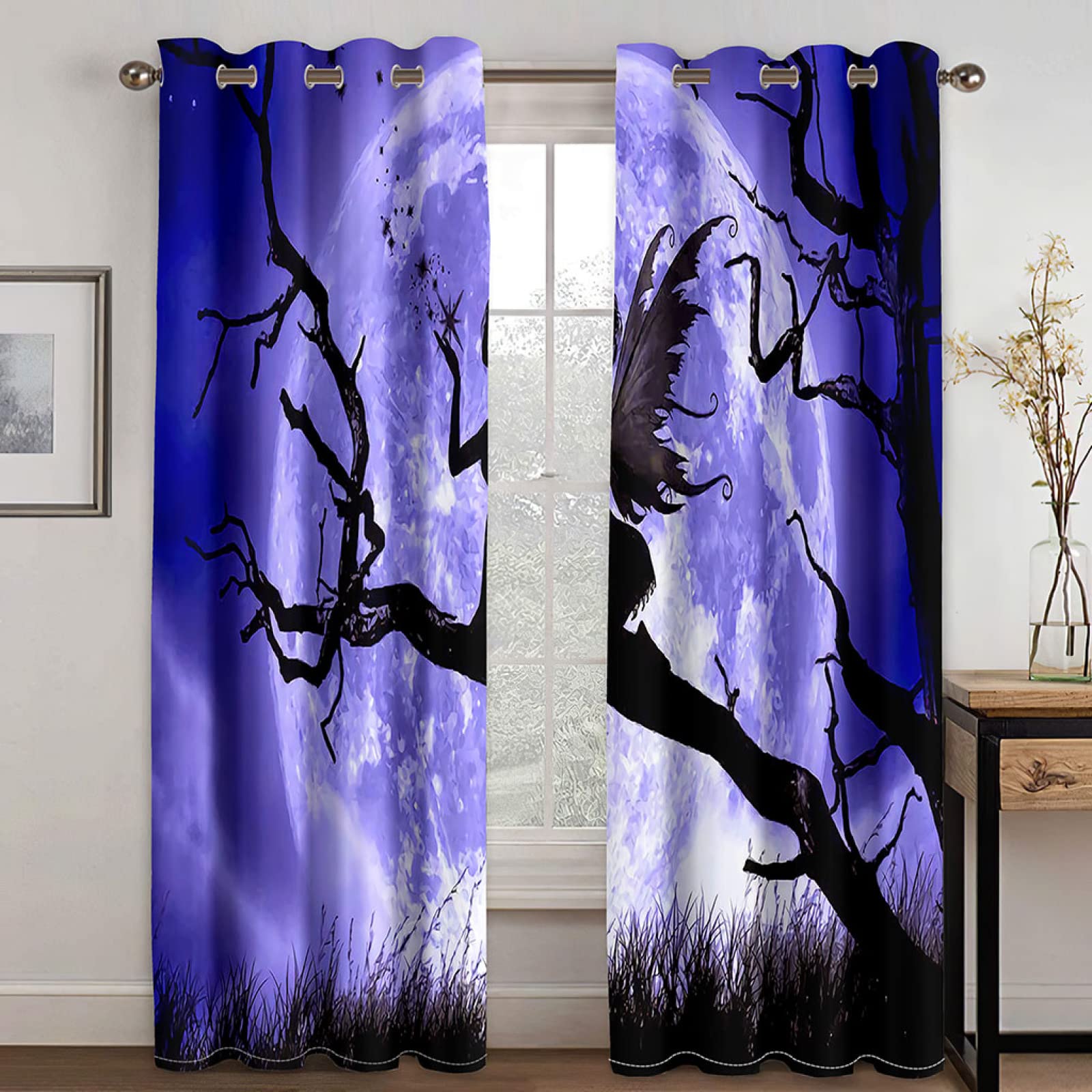 KEIBEK Thermal Insulated Energy Saving Curtains For Living Room Moon Angel 3D Digital Print Eyelet Blackout Curtains For Bedroom 2 Panels 200X160Cm