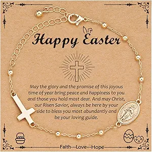 Catholic Virgin Mary Cross Bracelet Gifts for Girls Teens Women, Rosary Beads Charm Link Chain Bracelet Christmas Christian Religious Jewelry Gifts