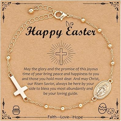 Catholic Virgin Mary Cross Bracelet Gifts for Girls Teens Women, Rosary Beads Charm Link Chain Bracelet Christmas Christian Religious Jewelry Gifts