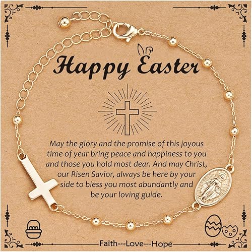Catholic Virgin Mary Cross Bracelet Gifts for Girls Teens Women, Rosary Beads Charm Link Chain Bracelet Christmas Christian Religious Jewelry Gifts