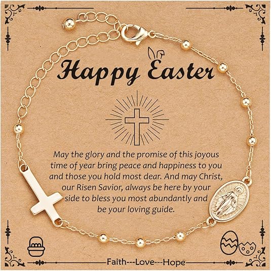 Catholic Virgin Mary Cross Bracelet Gifts for Girls Teens Women, Rosary Beads Charm Link Chain Bracelet Christmas Christian Religious Jewelry Gifts