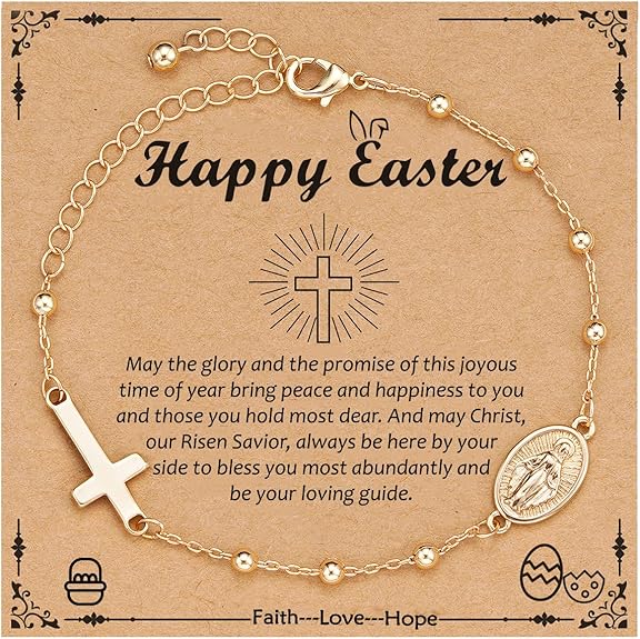 Catholic Virgin Mary Cross Bracelet Gifts for Girls Teens Women, Rosary Beads Charm Link Chain Bracelet Christmas Christian Religious Jewelry Gifts
