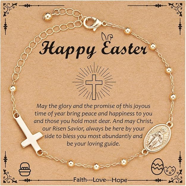 Catholic Virgin Mary Cross Bracelet Gifts for Girls Teens Women, Rosary Beads Charm Link Chain Bracelet Christmas Christian Religious Jewelry Gifts