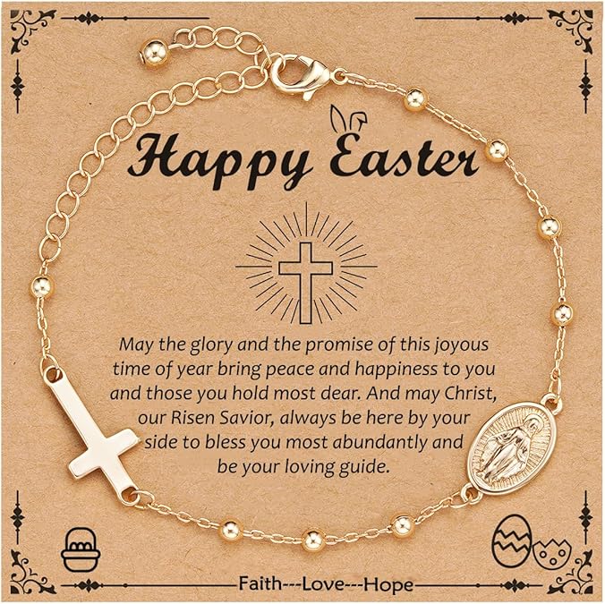 Catholic Virgin Mary Cross Bracelet Gifts for Girls Teens Women, Rosary Beads Charm Link Chain Bracelet Christmas Christian Religious Jewelry Gifts