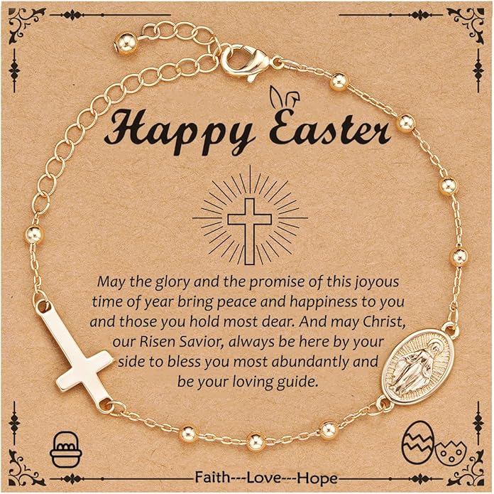 Catholic Virgin Mary Cross Bracelet Gifts for Girls Teens Women, Rosary Beads Charm Link Chain Bracelet Christmas Christian Religious Jewelry Gifts