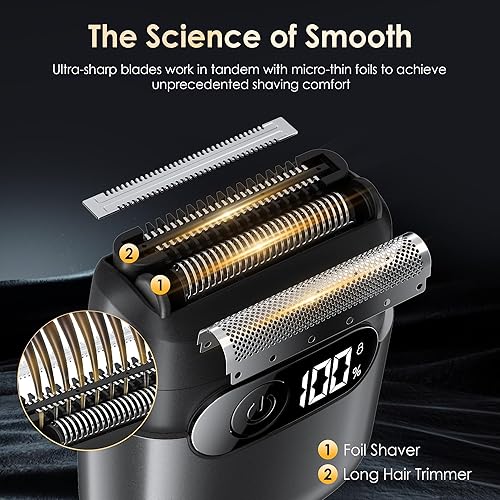 Miniatura 3 de Maquinilla de afeitar eléctrica para hombres, afeitadora de papel de aluminio y recortadora de barba para seco y húmedo, pantalla LED de batería