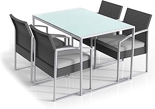 fadi Set Tavolo e 4 Sedie da Giardino in Acciaio e Polyrattan Bilbao Nero