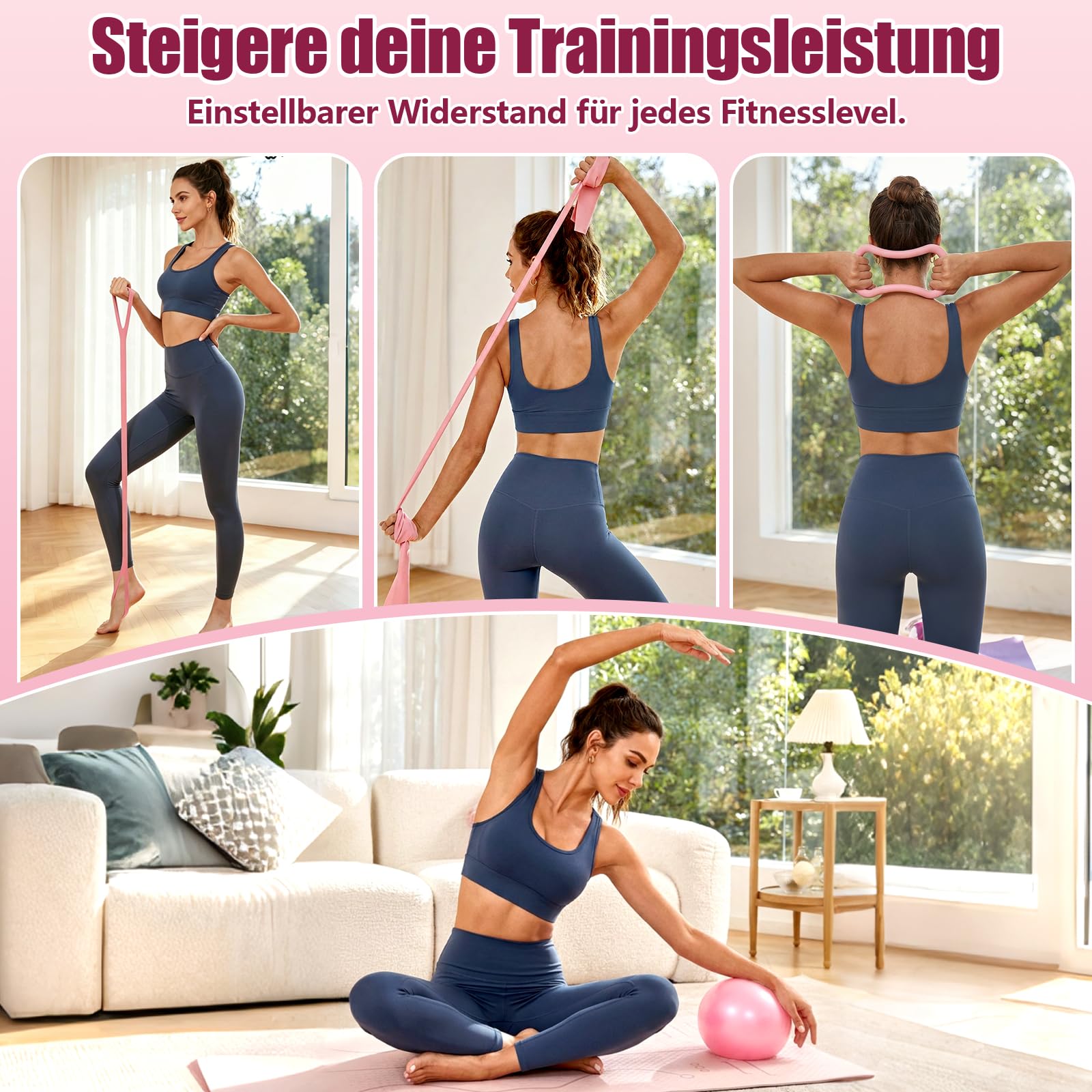 Pilates Set, Pilates Ring Zubehör Set 13 Stück mit 13" Ring, 10" Ball,Fitnessbänder & Zubehör,Pilates Socken und Tragbarer Tasche,Home Pilates Essential Kit für Frauen,Yoga Set,Pilates Set für Zuhause