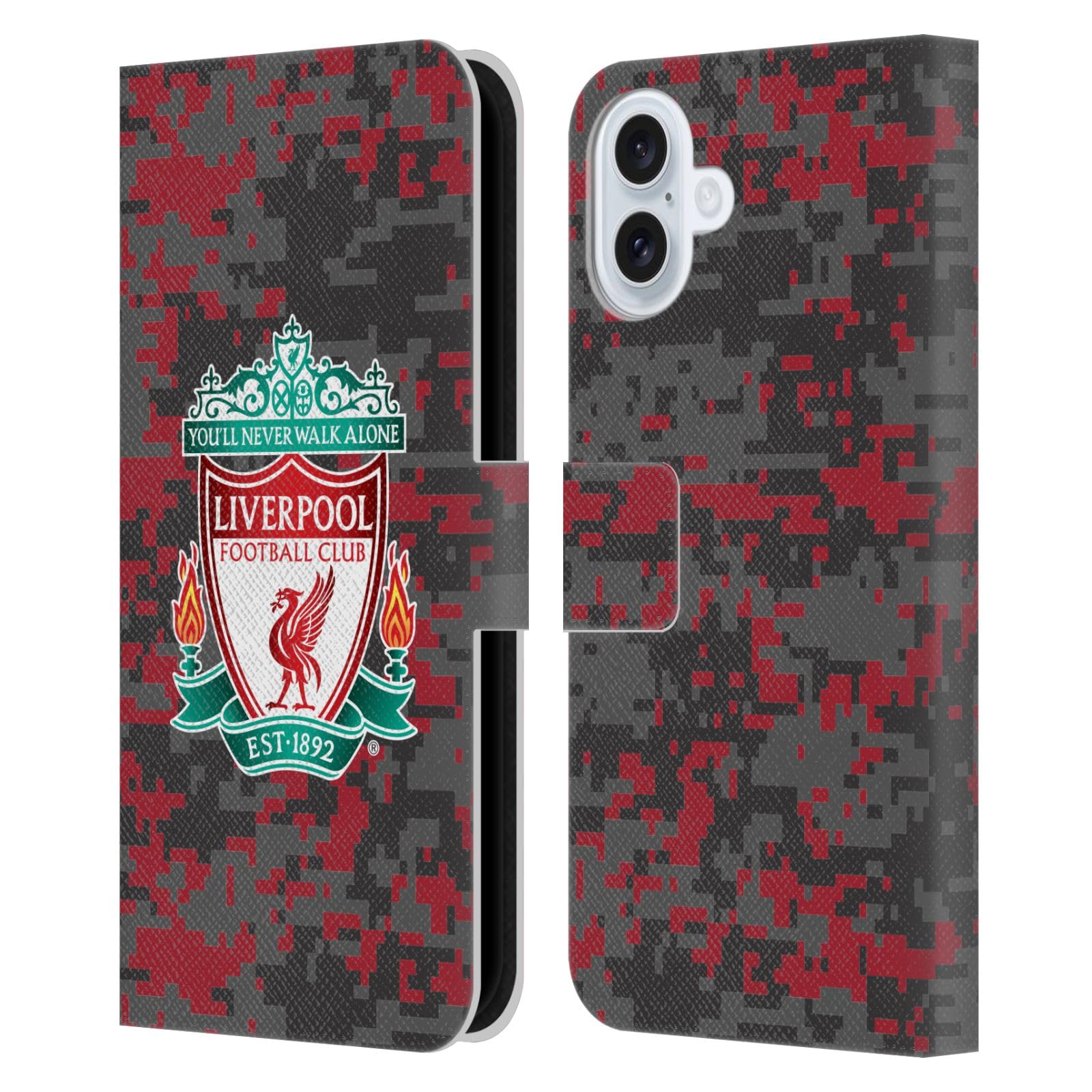Head Case Designs Officially Licensed Liverpool Football Club Club Colours Crest Digital Camouflage Leather Wallet Case Compatible With Apple iPhone 16 Plus
