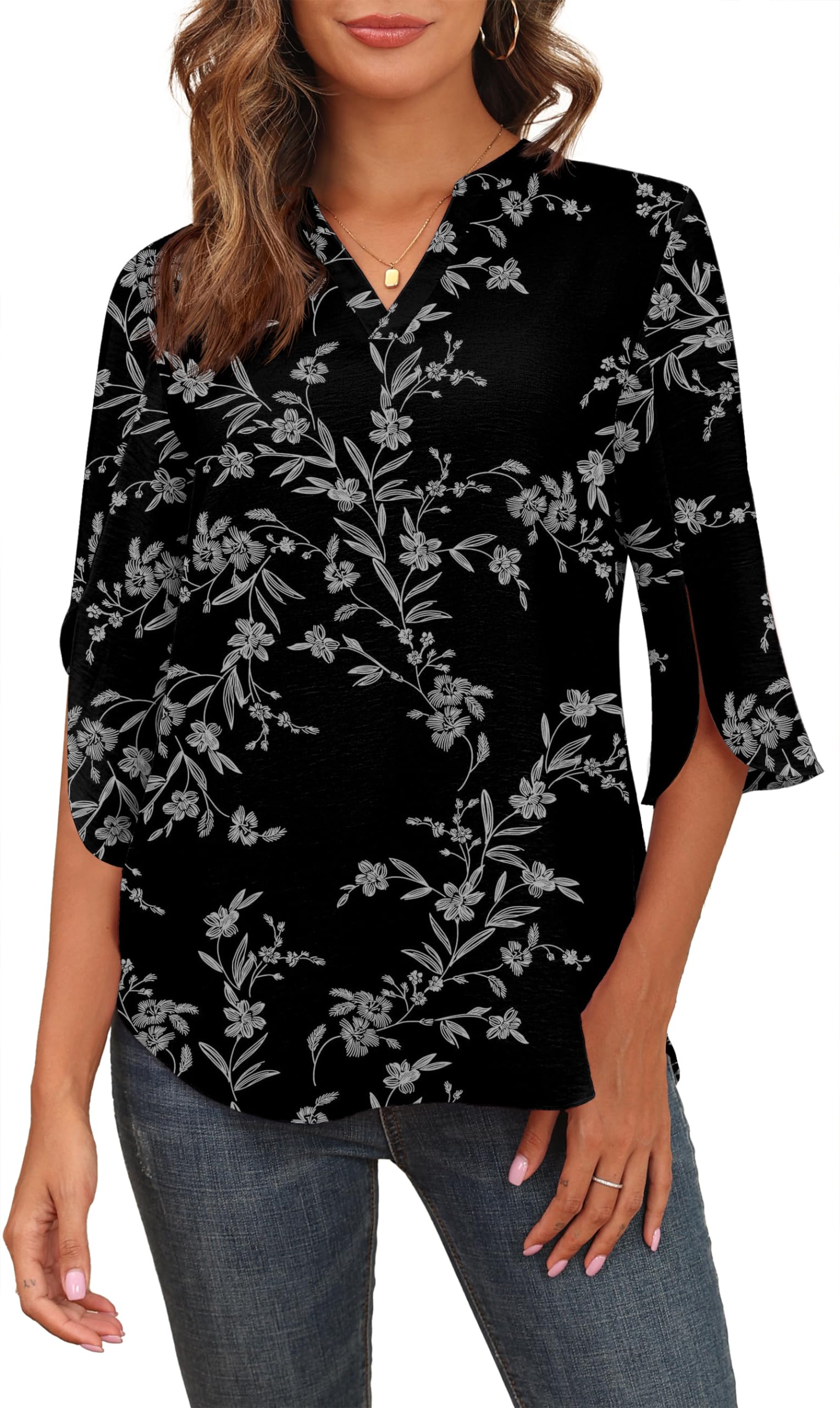 Askyes Women's 2025 Summer Chiffon Blouses Short Sleeve V Neck Tshirts Loose Casual Flowy Dressy Tops for Leggings Blouse