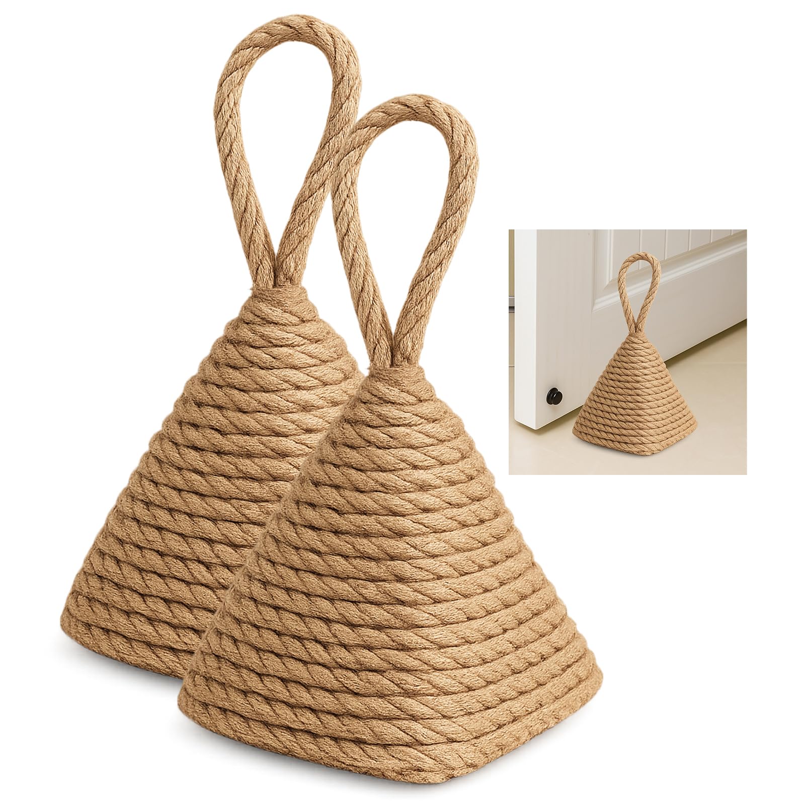 2 fermaporta naturali da 1,3 kg, decorativi con manico, in corda di canapa fatti a mano, fermaporta per finestra, camera da letto, soggiorno, fermalibri, rustico, decorazione per la casa