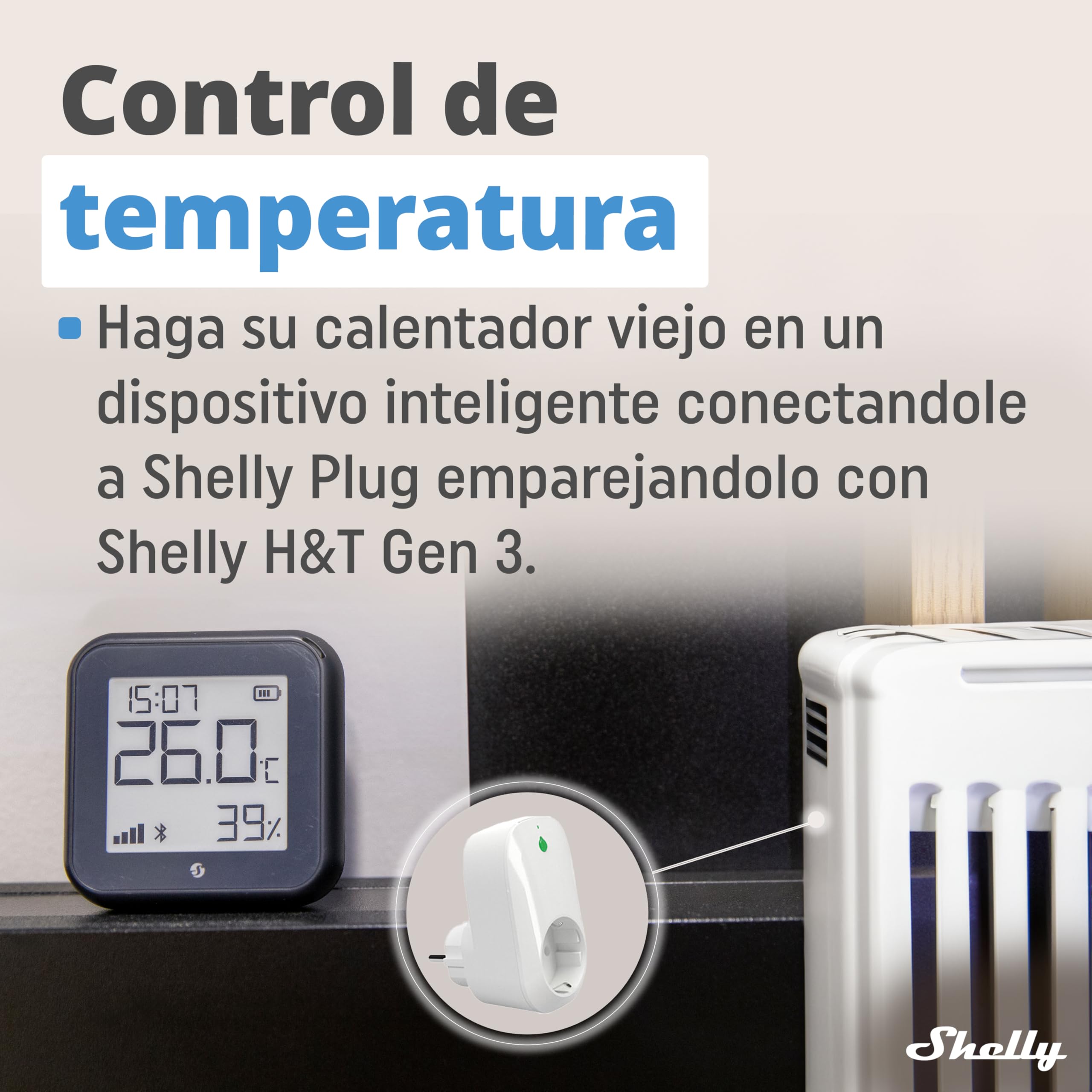 Shelly H&T Gen3 Negro - Termómetro Higrómetro Wi-Fi & Bluetooth, Medidor Inalámbrico de Temperatura y Humedad, Almacenamiento de Datos, Control Remoto por App, Bateria Larga Duración o USB