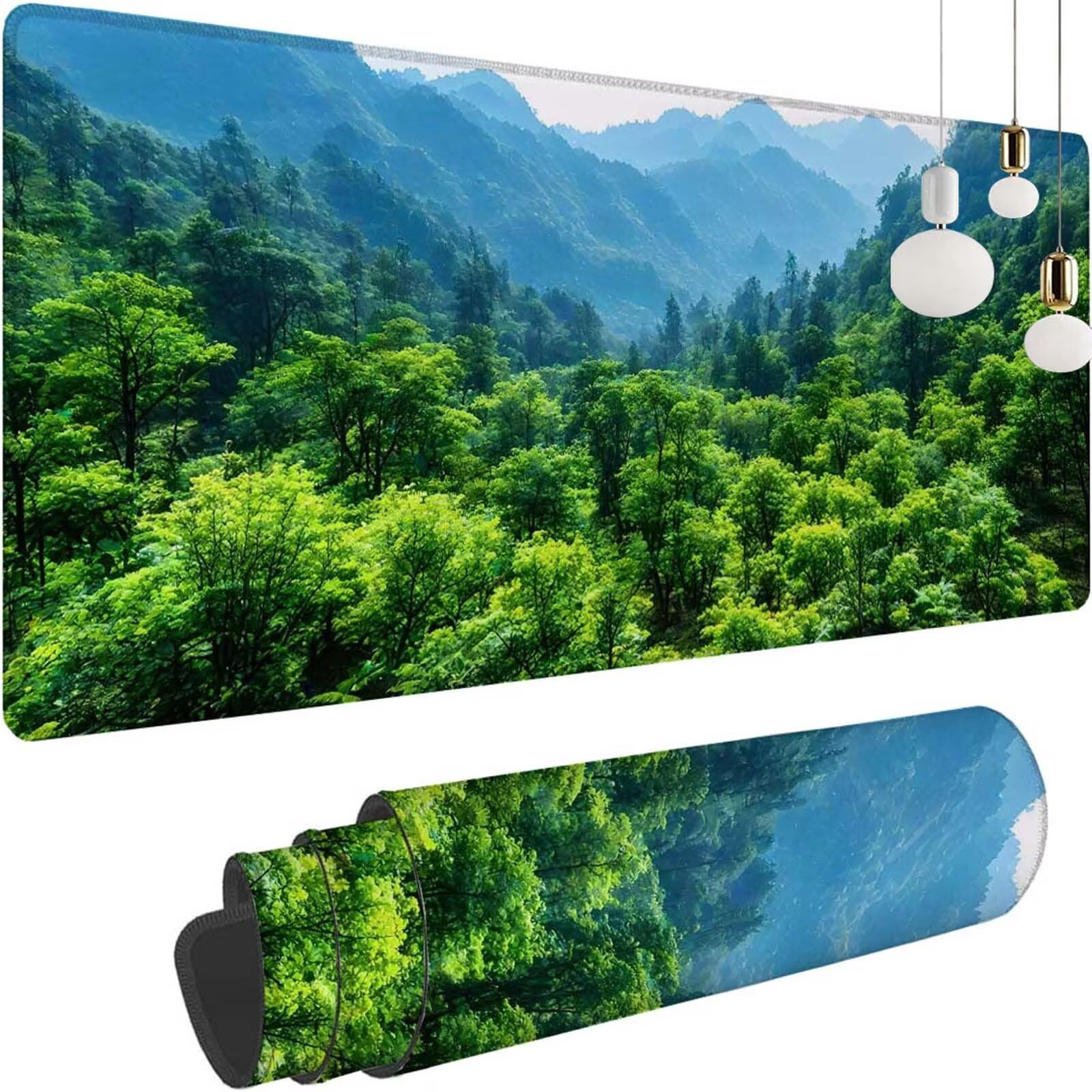 Alfombrilla Ratón Montaña Bosque Alfombrilla Ratón XXL 1400x600x3mm Mouse Pad Resiste Salpicaduras, Extendida de Gran Tamaño con Bordes Cosidos, Mejora la Precisión y la Velocidad,Antideslizante y-421