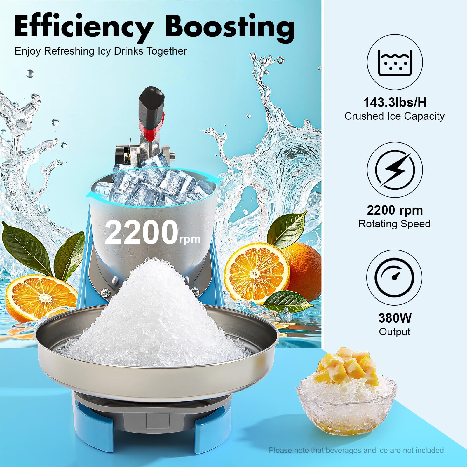 Ice Crusher 380w Trituradora de hielo eléctrica 2200 RPM Máquina de cono de nieve Máquina de hielo y granito para restaurantes Hotel Snack Bar Tiendas de bebidas frías café