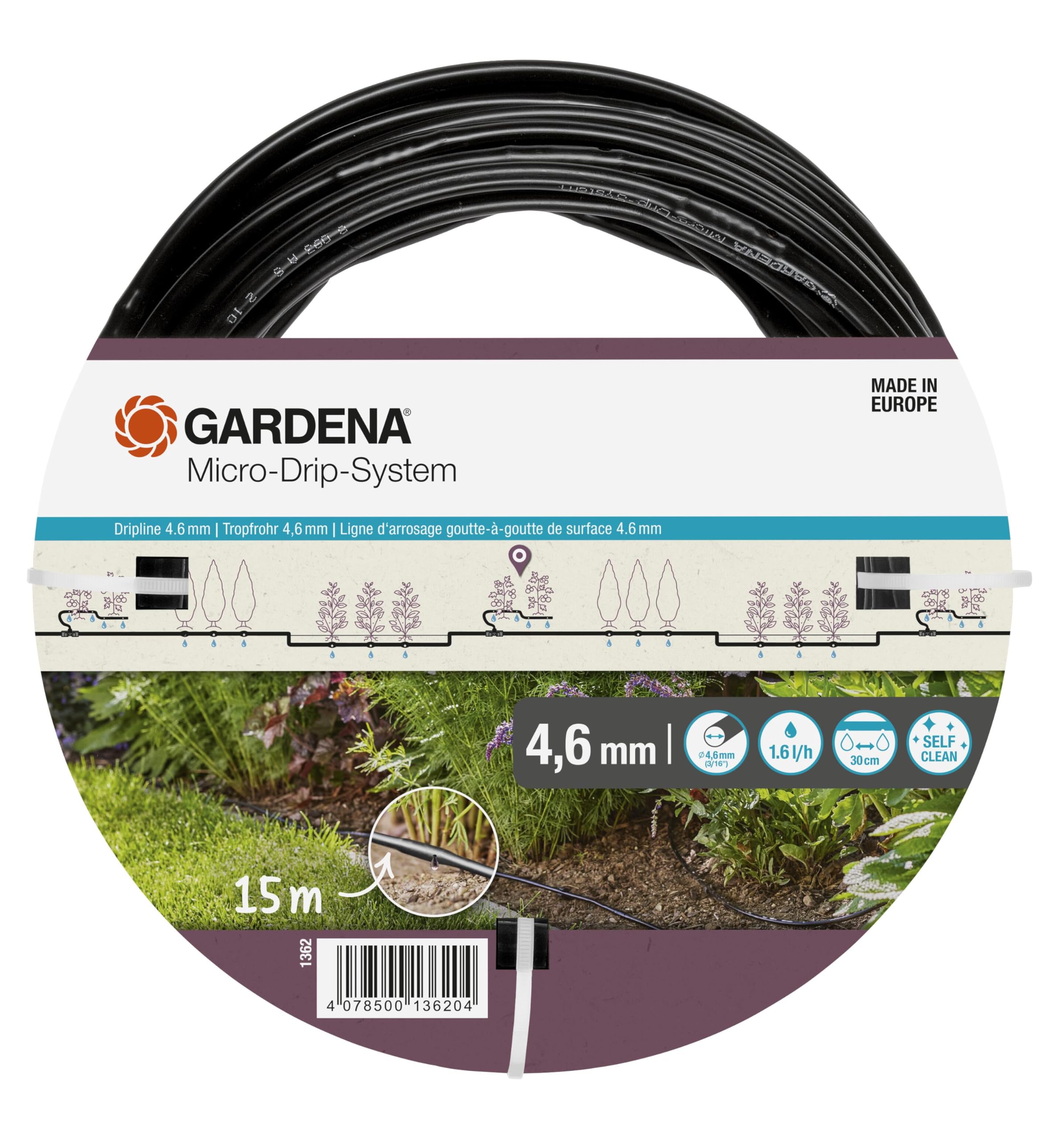 Gardena Tropfrohr (Tropfschlauch, oberirdisch) 4,6 mm, 15 m