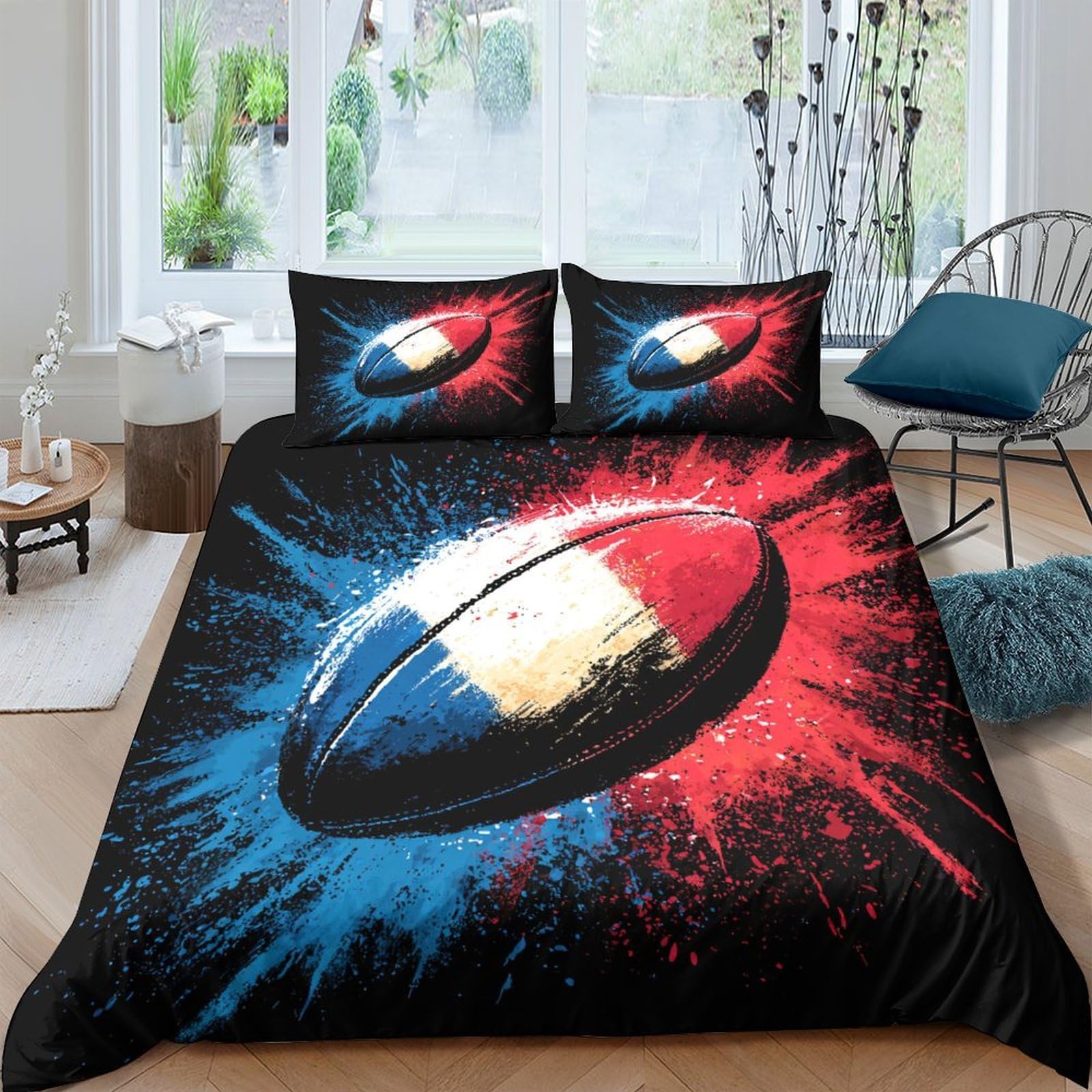 Ctjqhvkz Style-5 3D Printed Rugby Ball Fitted Sheet Microfiber Red Blue Splash Bed Cover Bedroom Dorm Modern Decor Mattress Protector Single（135X200cm）