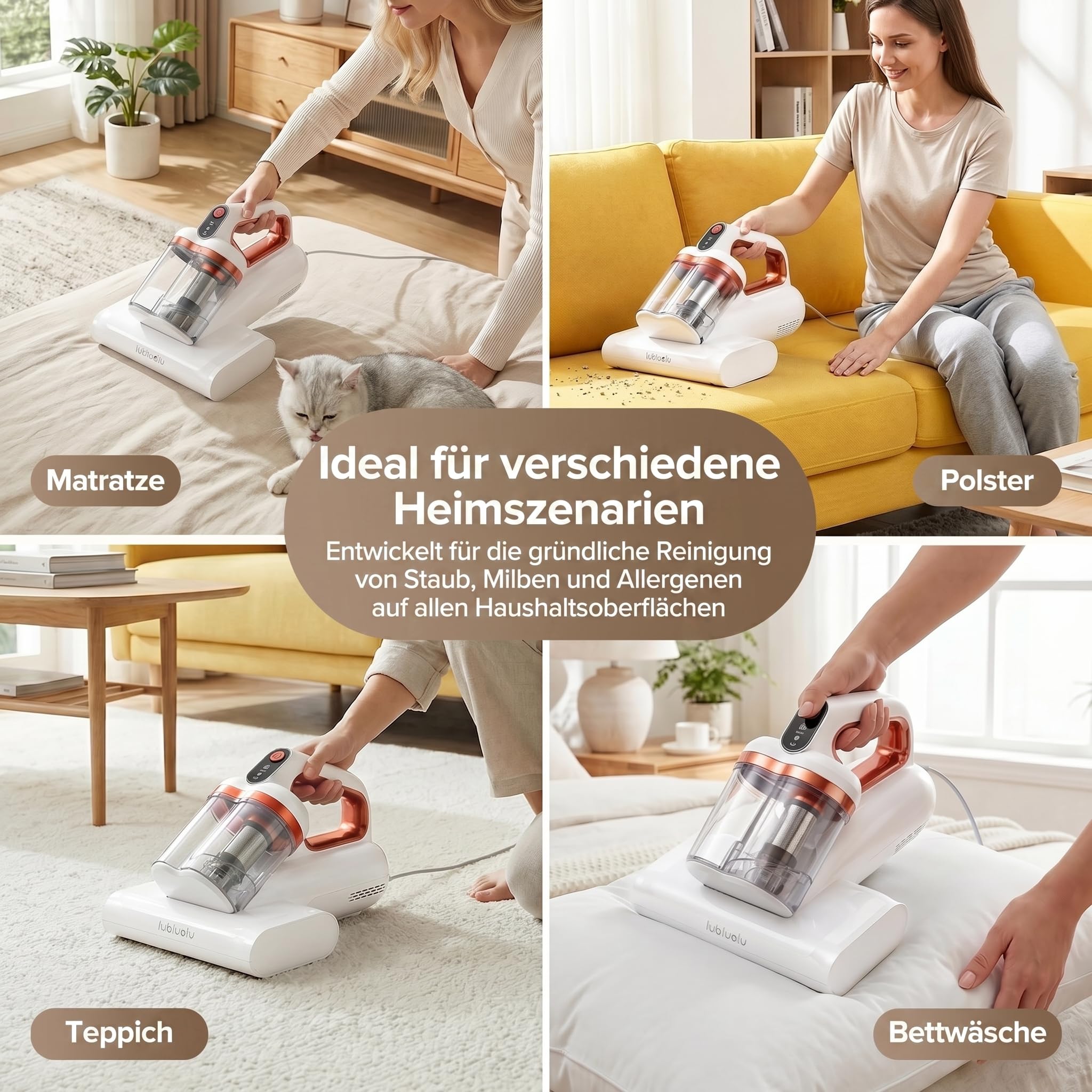 Lubluelu Milbensauger 3in1 für Matratzen, 20KPa Starke Saugleistung, UV-C-Licht, Matratzenreiniger gegen Milben, Staub und Allergene, Handstaubsauger für Bett, Sofa, Polster und Textilien