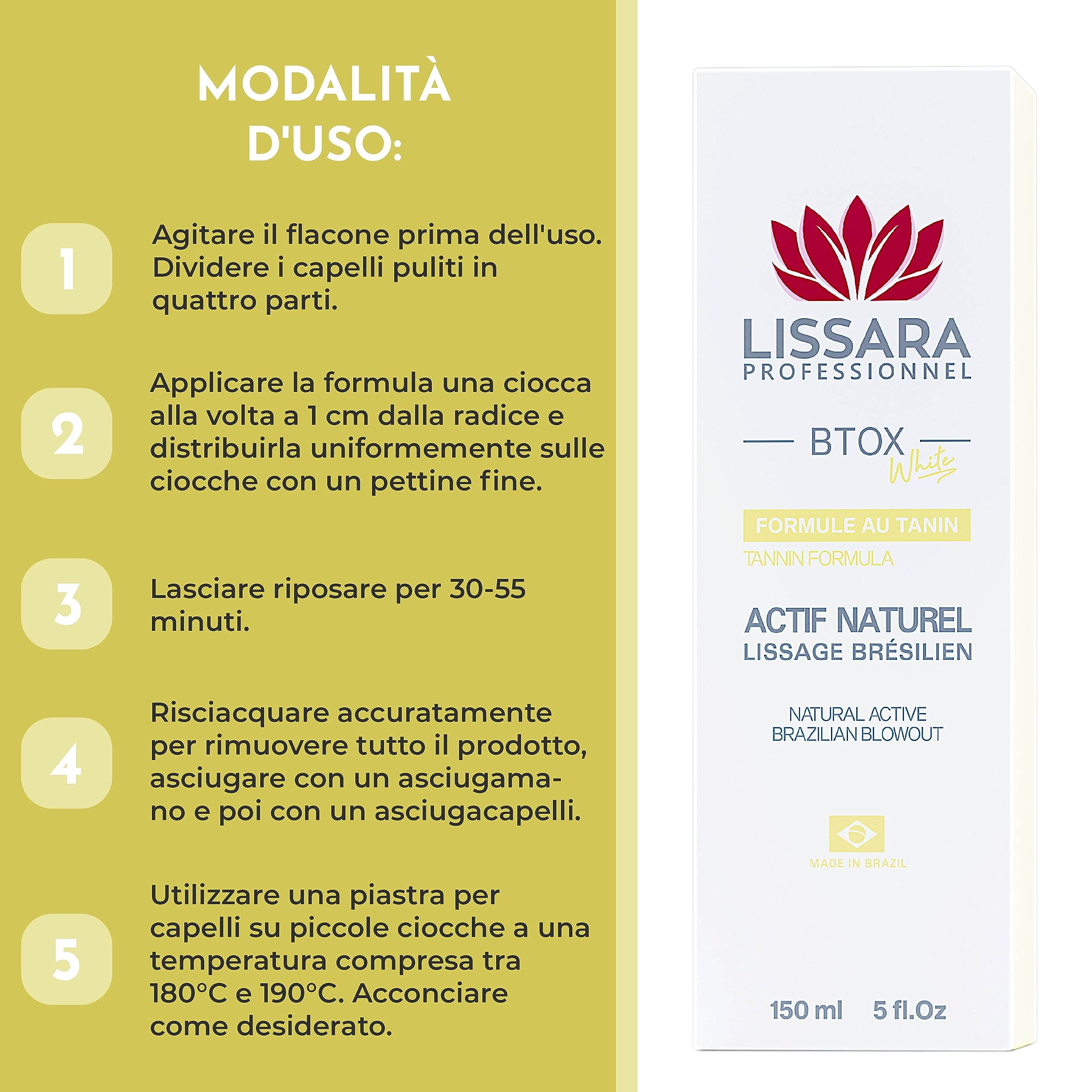 LISSARA - Taninoplastica - White ATTIVO NATURALE - Senza formolo - Trattamento per capelli, ringiovanimento profondo a casa Senza fumo Inodore - Prodotto in Brasile - 150ml
