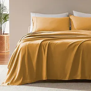 SLEEP ZONE Nanotex Super Soft Cooling Twin Bed Sheets Set for Kids 3 Piece - Easy Care Fitted Flat Sheet & Pillowcase Sets - Wrinkle Free, Fade Resistant, Deep Pocket 16" (Dull Yellow, Twin)