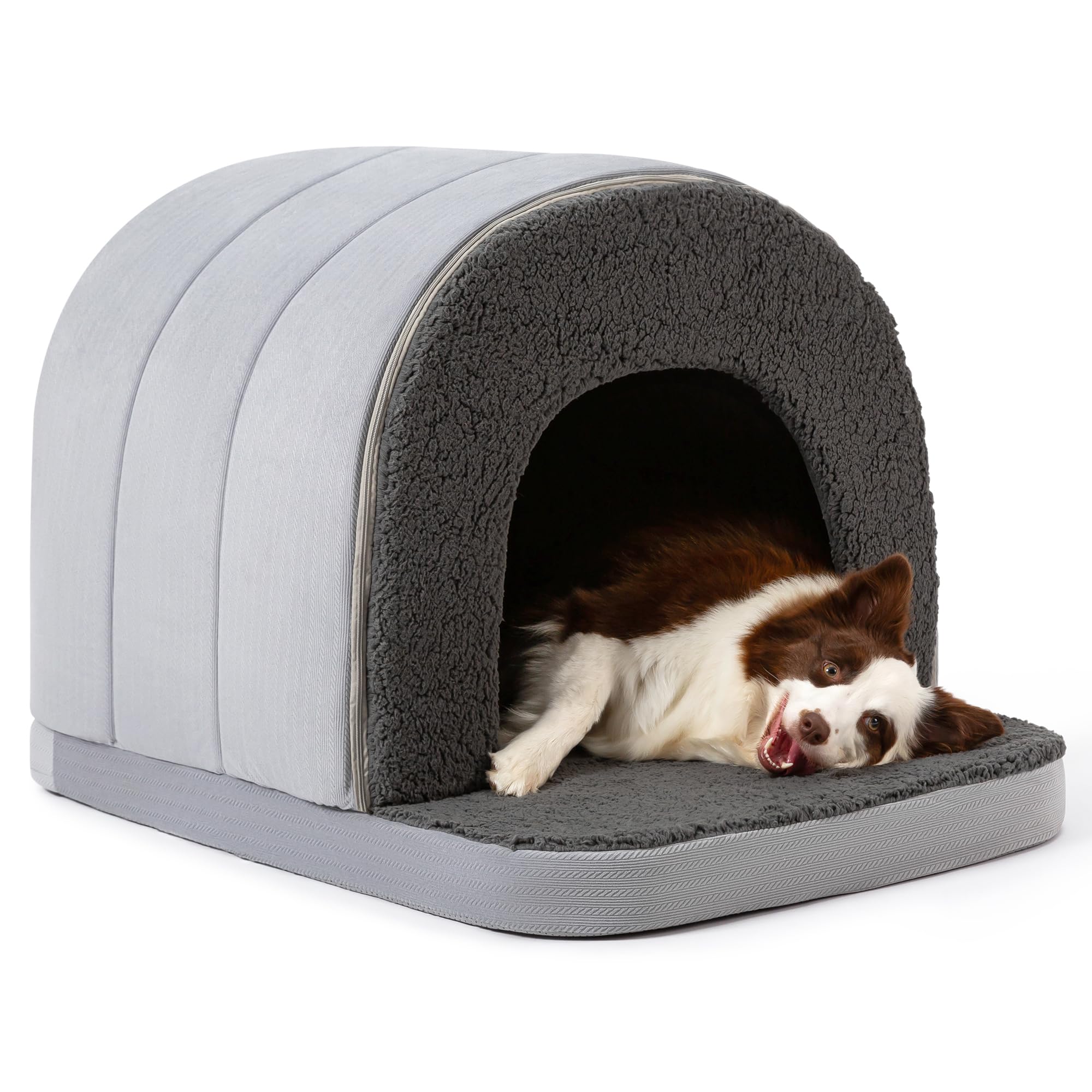 Orthopedic Dog Bed House - Dog House Indoor with Egg-Crate Foam - Tent Bed with Waterproof Lining & Nonskid Bottom, Ideal for Extra Large Breeds & Fits 42-Inch Crate - 41"x27", Charcoal
