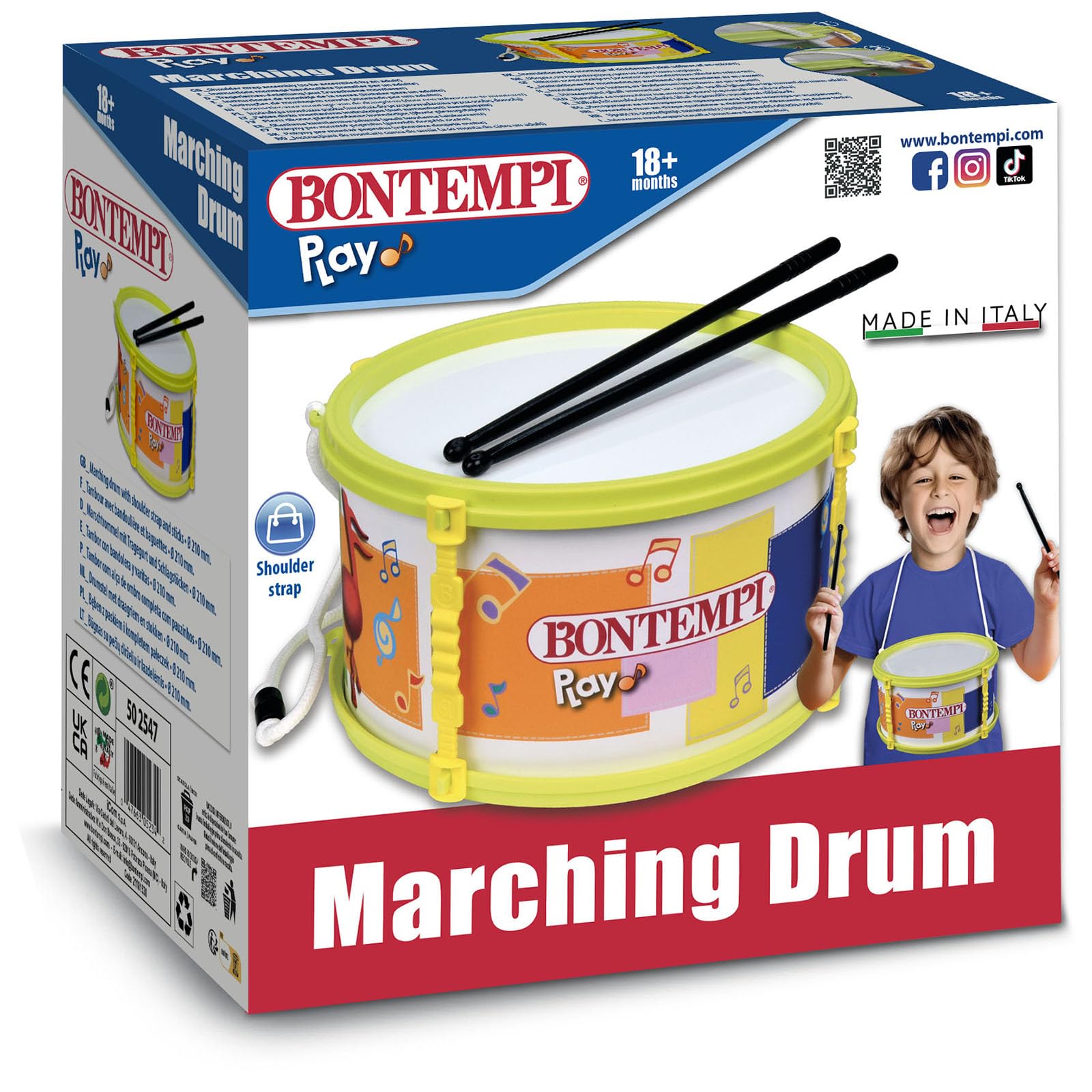 Bontempi | BeatMaster - Tamburo e Bacchette di 20cm per un'Esperienza Ritmica Completa, Giallo, 21,5x21,5x11,5 cm