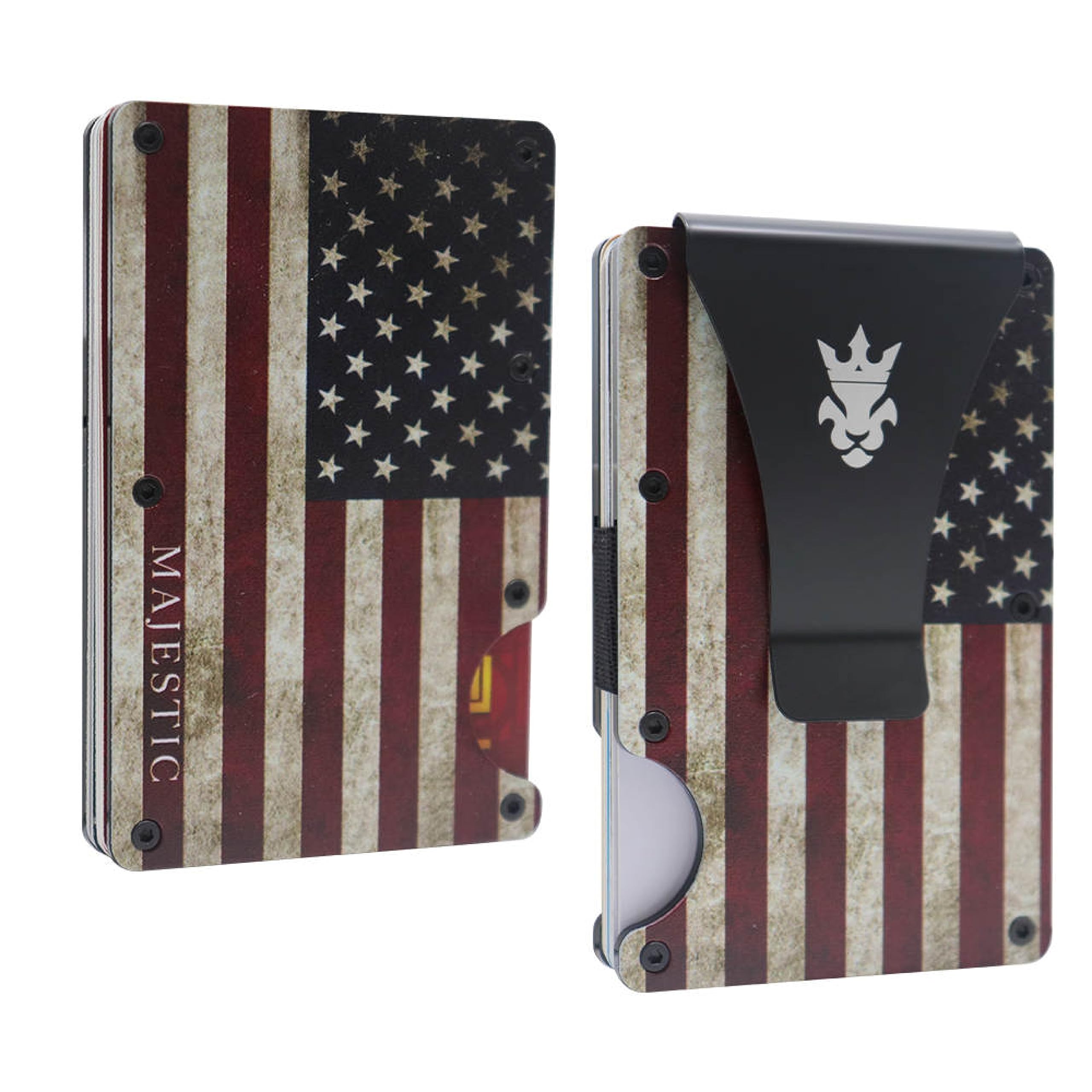Signature Majestic Vintage American Flag - Slim Wallet - RFID Blocking - Front Pocket - Card Holder - Slim Moey Clip