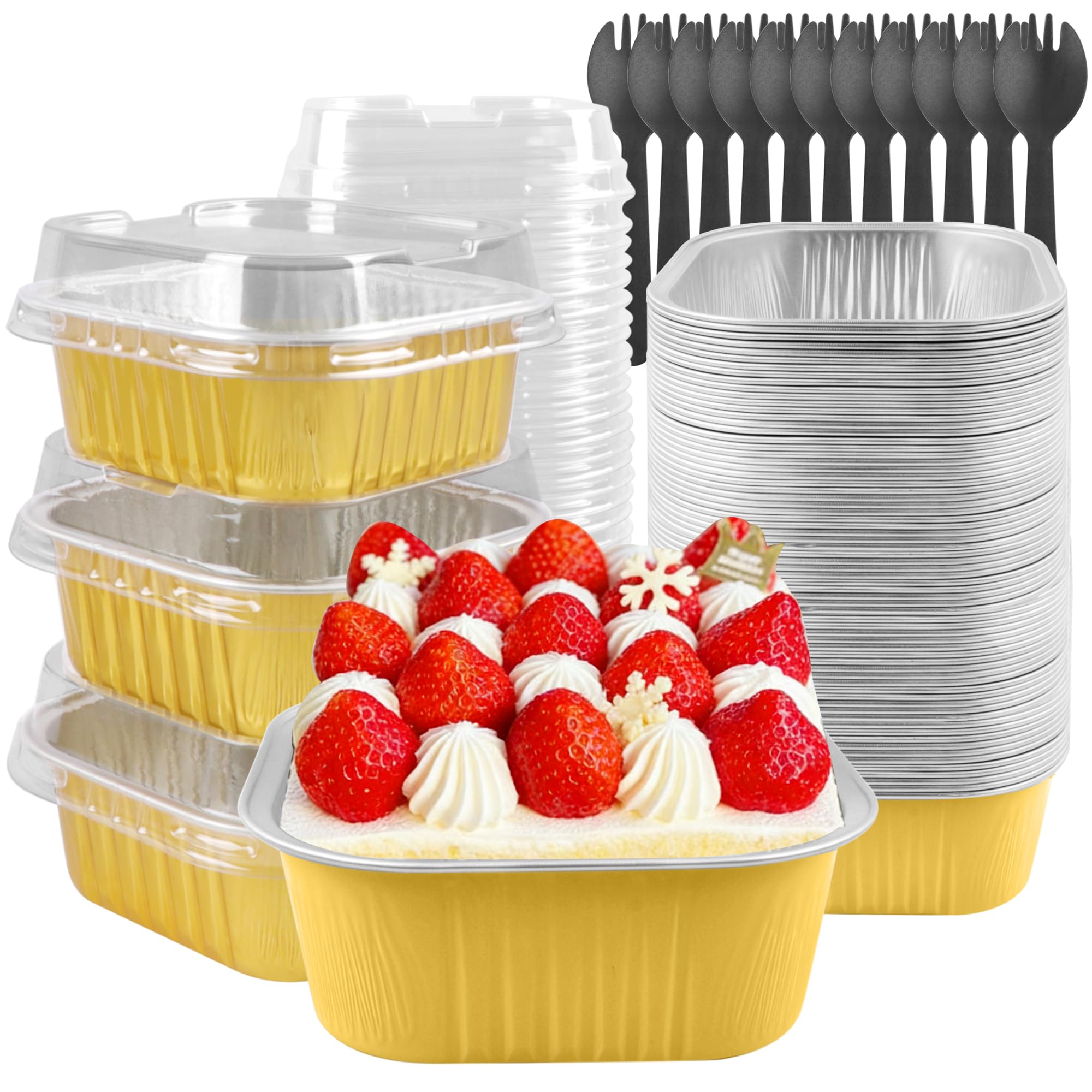 Tikxlafe 50-Pack 10oz Square Disposable Aluminum Foil Baking Cups - Jumbo Cupcake Liners, Brownie & Cake Pans for Party Desserts-Gold