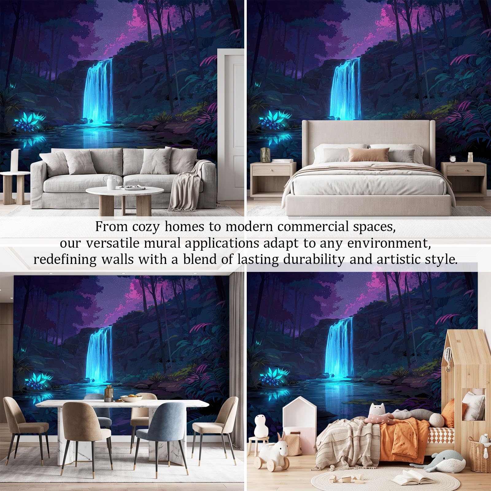 500 x 280 cm, fototapeta z włókniny, bajeczny widok nocny, wodospad, las, fototapeta, do salonu, tapeta na flizelinie, efekt 3D, tapeta z włókniny, odporna na promieniowanie UV, tapeta ścienna