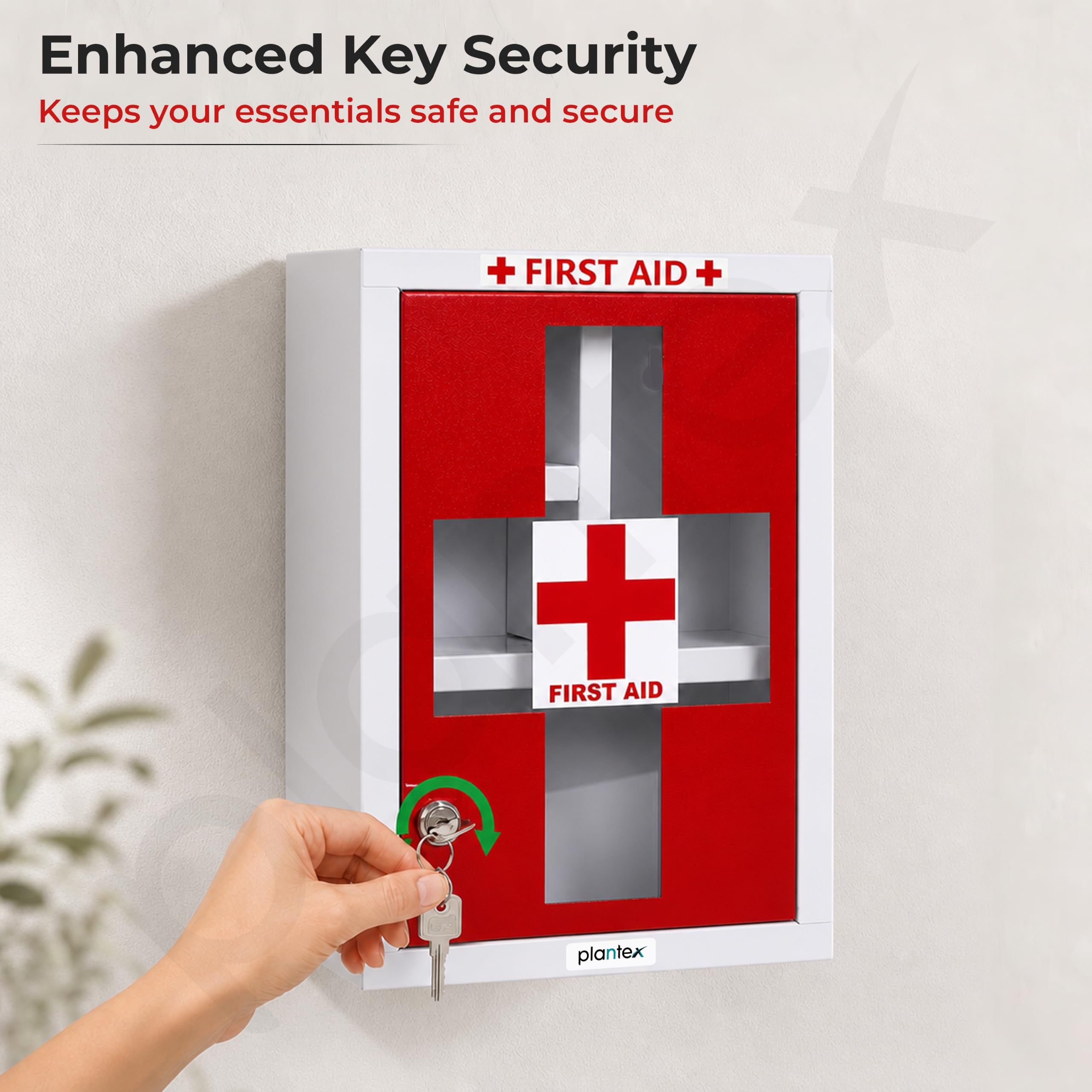 Plantex Metal Emergency First Aid Box for Home/Medical Boxes for Medicine Storage with Multi Compartments for School, Office - with Lock (Red & White) Big Size, Wall Mount 4