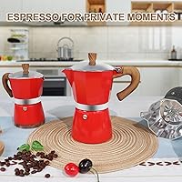 Vista 8 de Cafetera de aluminio con 3 tazas de 5.1 fl oz Moka Pot Express, estufa de café expreso, colorida cafetera italiana, estilo clásico, Greca Café, Rojo
