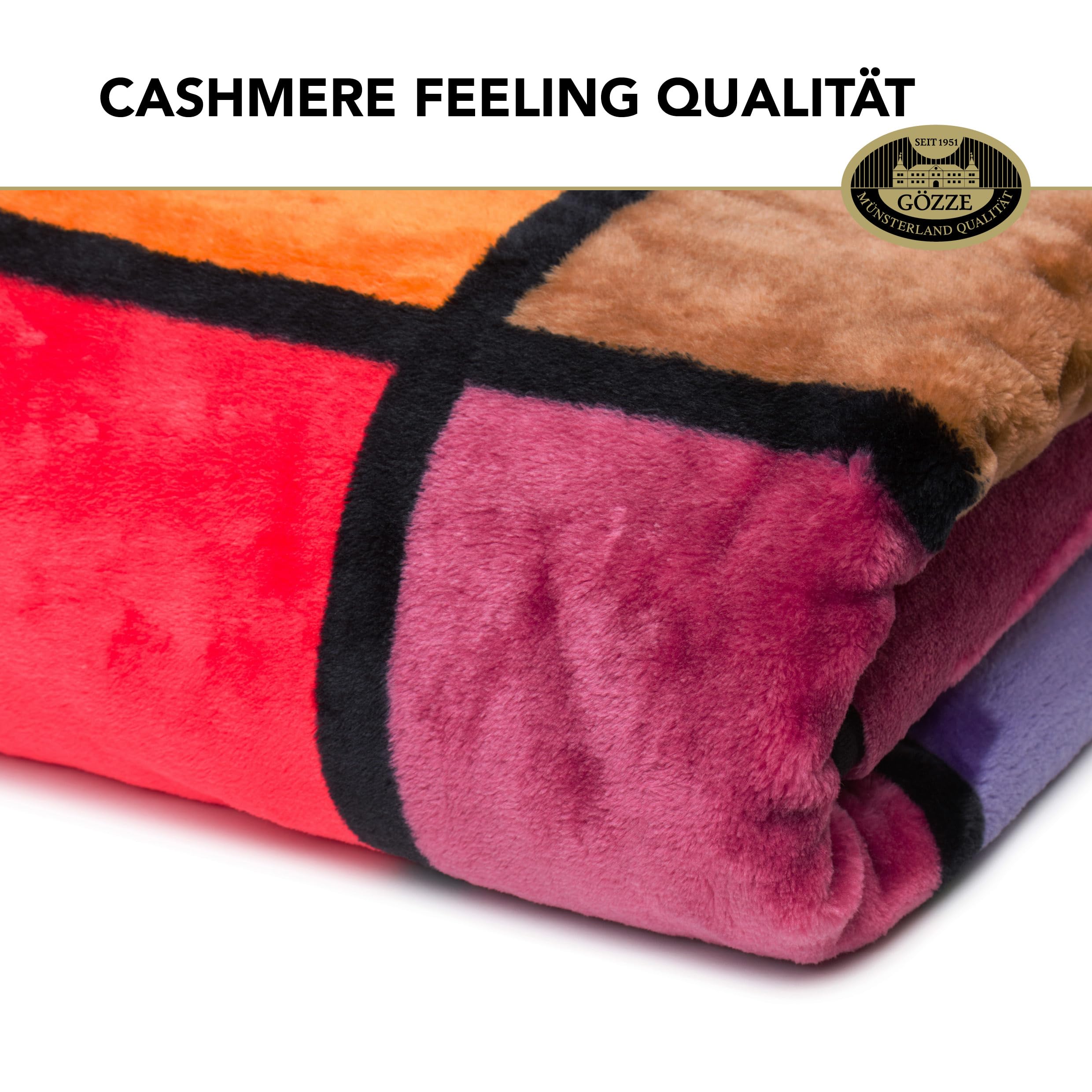 Gözze - Weiche Kuscheldecke, Cashmere Feeling, Hohes Stoffgewicht 500 g/m², Antigua, 150 x 200 cm - Orange/Rot/Gelb, Throw