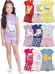 Kit Sortido 8 Peças Pijama Curto Infantil Menina - 4 Pijama Infantil Feminino Algodão