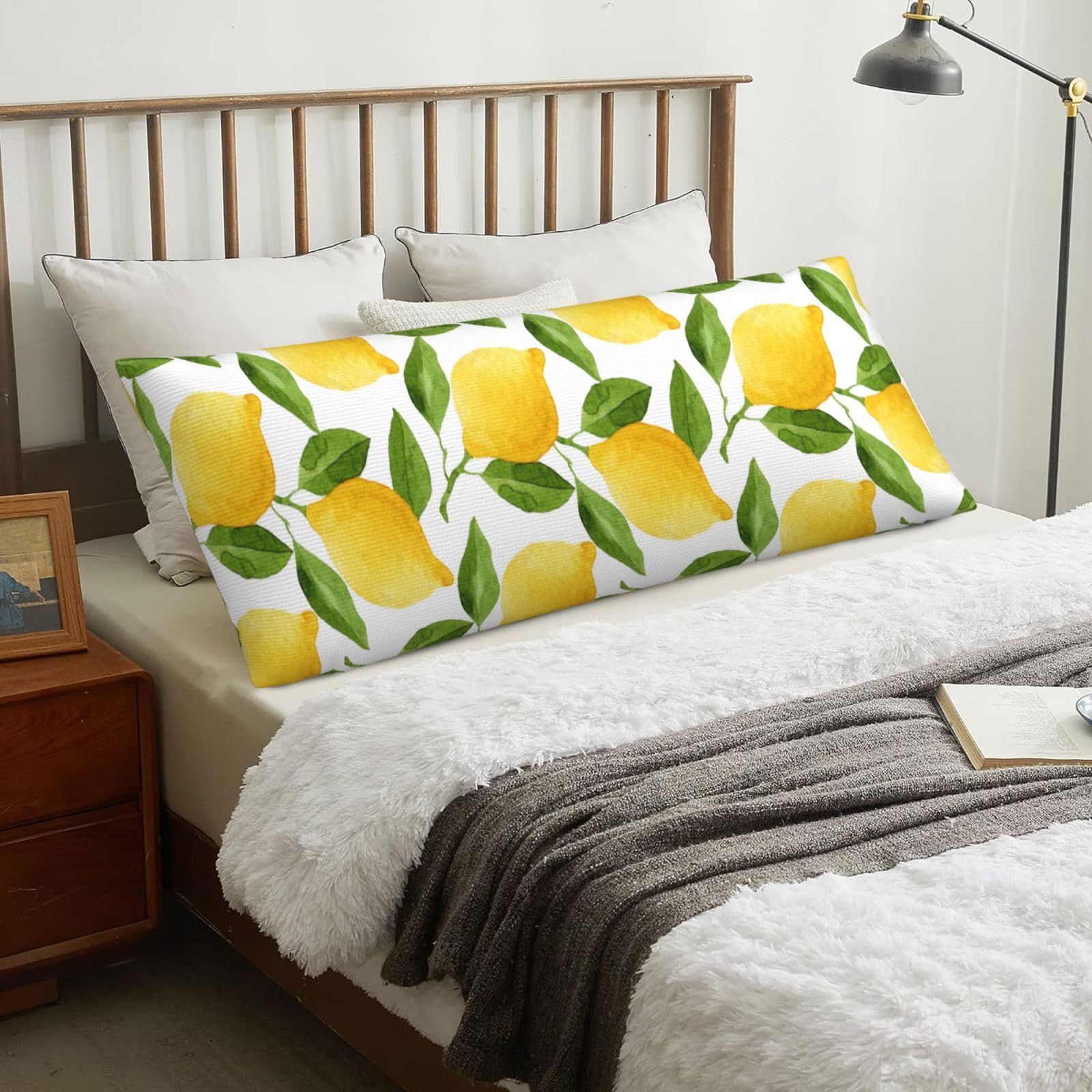 Lemon Leaf, Body Pillow Cover with Zipper,Long Body Pillowcase 20 x 60 in