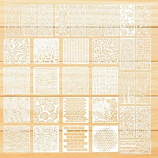 Qianyu 32 teiliges Set Geometrischer Texturen Schablonen Wiederverwendbare abstrakte Schichtschablonen Holz Kubismus Möbel Bodenbeläge DIY-Zeichenprojekte Bastelvorlagen Kunstdekor für Kartenherstell