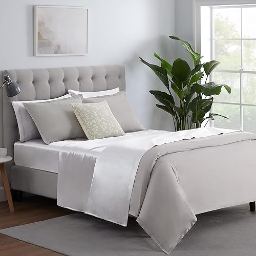 Miniatura 2 de Serta SatinLuxury - Juego de sábanas de satén sedoso de 4 piezas con fundas de almohada, tamaño matrimonial, color gris plateado
