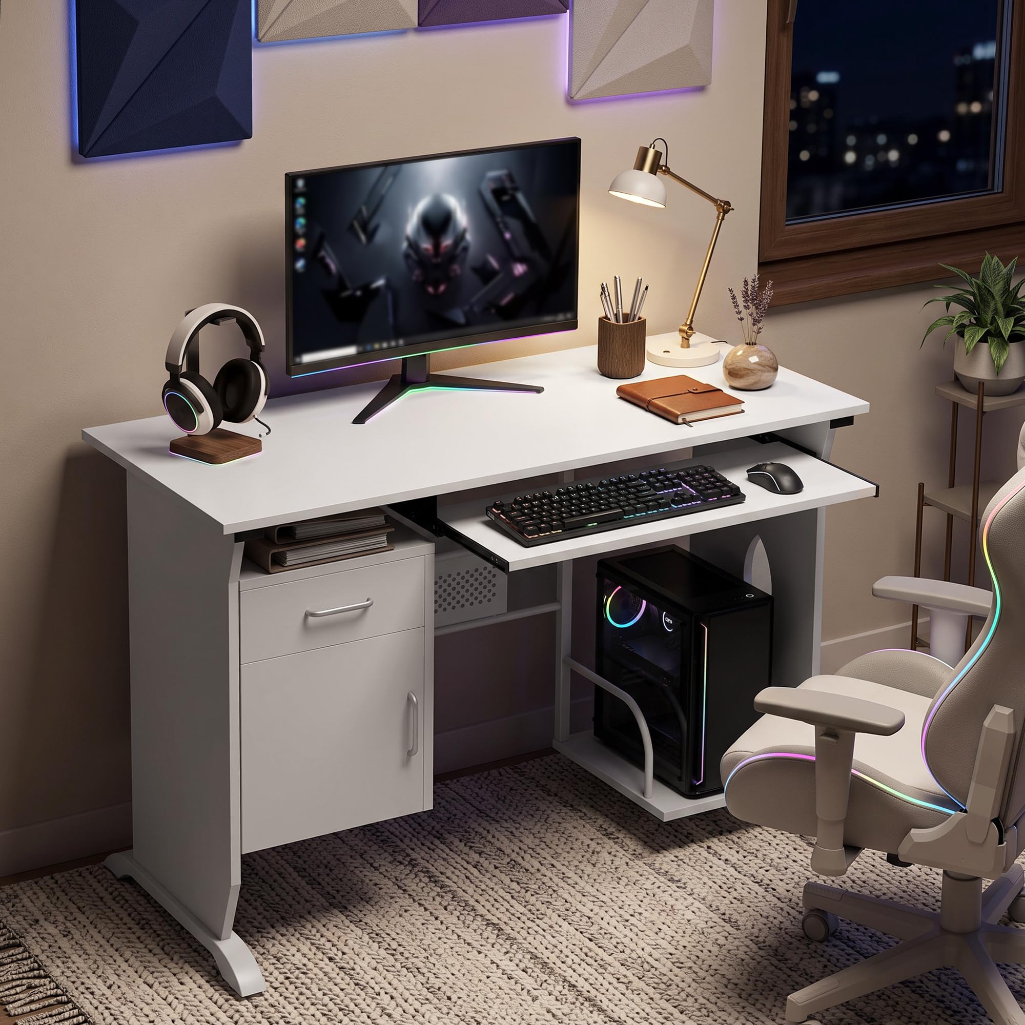 HOMCOM Bureau d'Ordinateur, Tablette Coulissante 100x52x75 cm Blanc