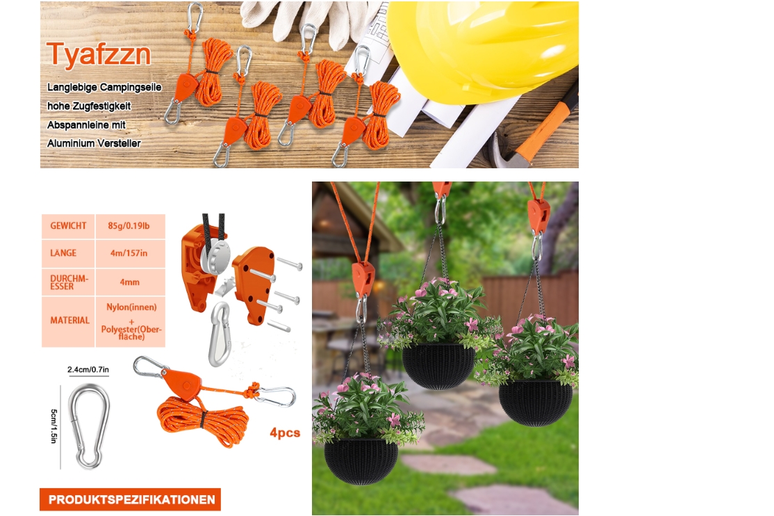 4 Stück Abspannseile Mit Ratsche - 5m Reflektierend Für Zelt & Markise