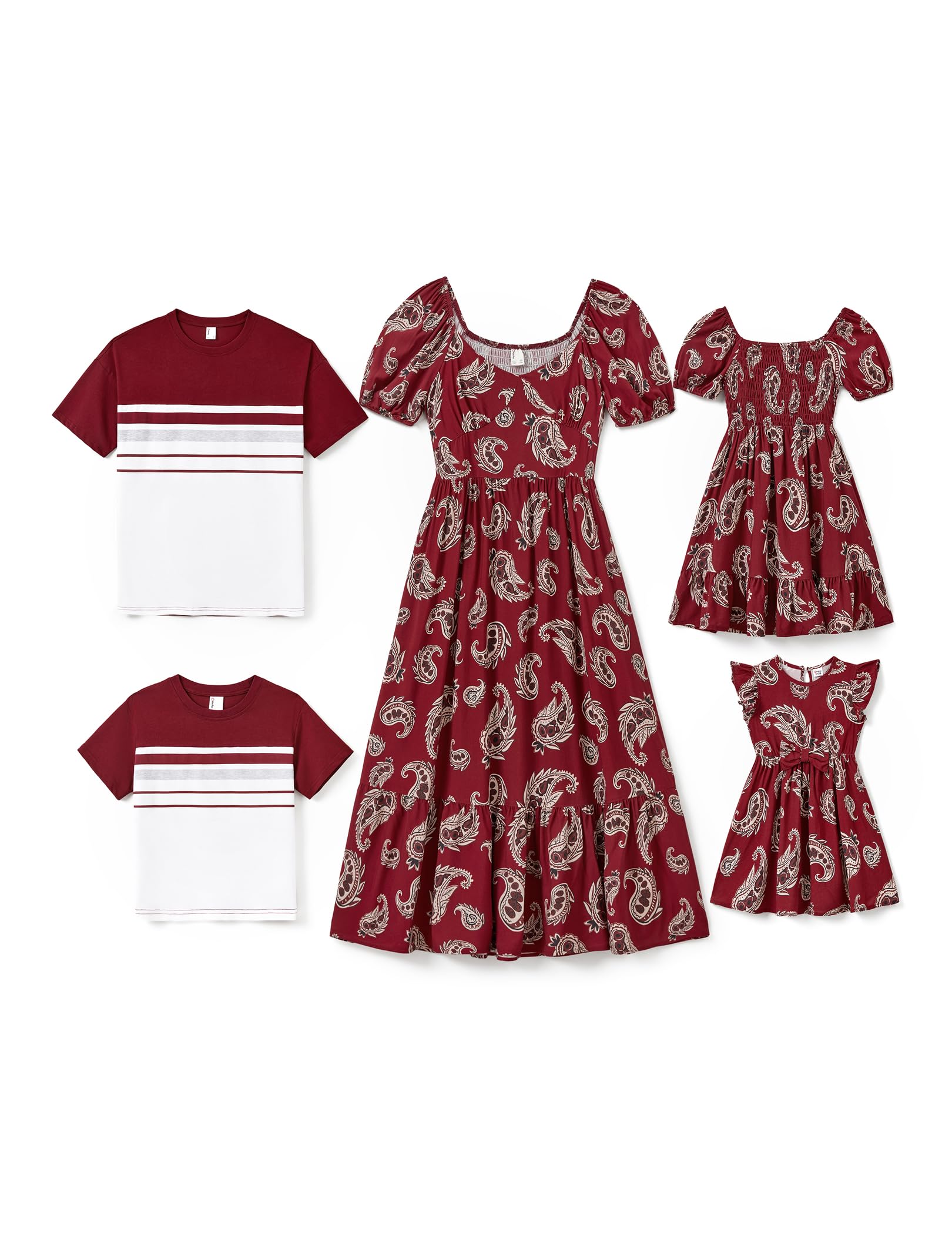 PATPATFamily Matching Summer Outfits, Mommy and Me Matching Shirts Dresses Paisley Print Matching Dresses for Family, Burgundy, 9-12 months
