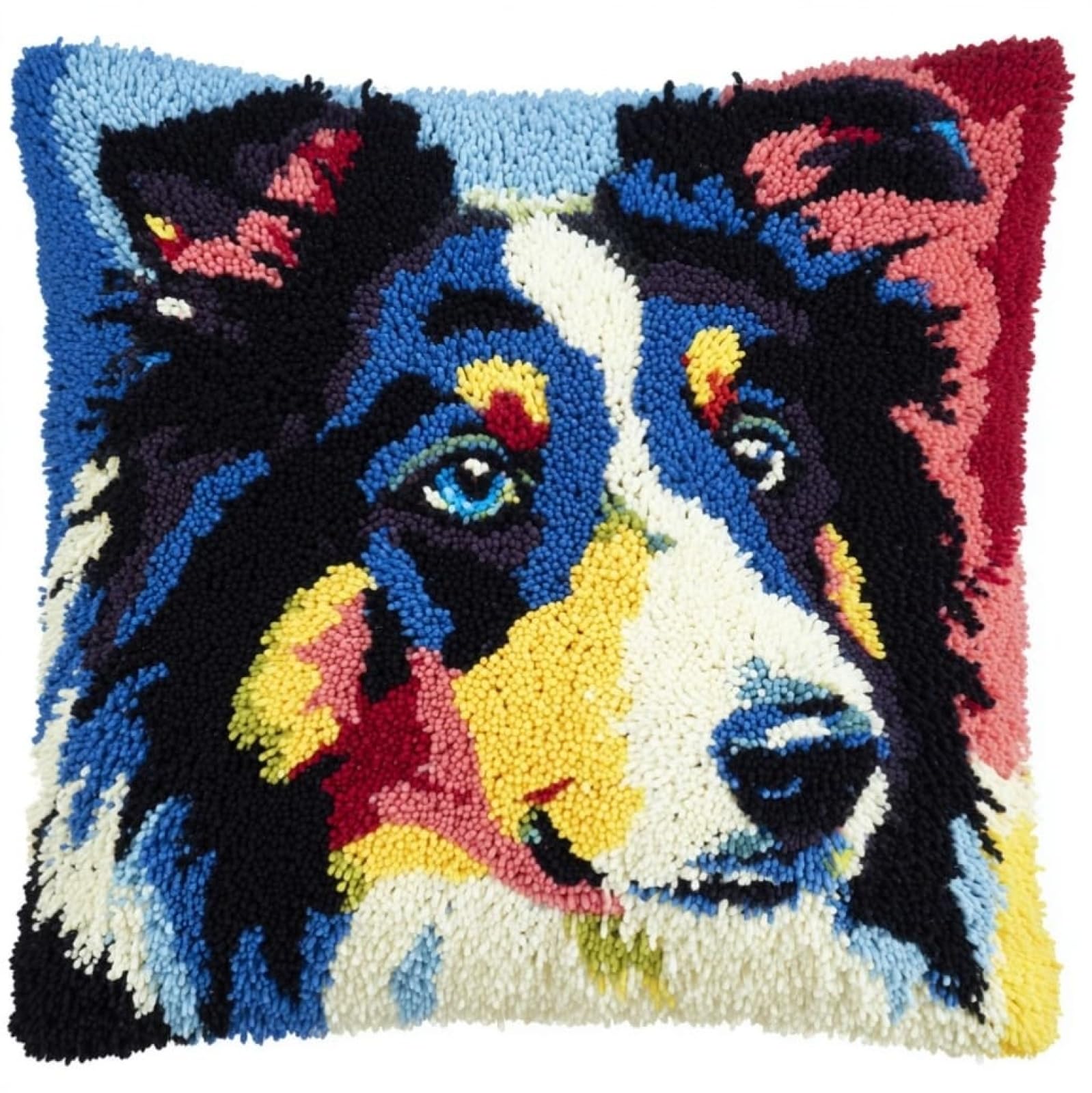 AxiangziK Latch Hook Pillow Kit for Adults,Collie Shepherd Dog Latch Hook Cushion Kits 17X17Inch,DIY Needlework Pillow Cover Sofa Cushion Rug Making