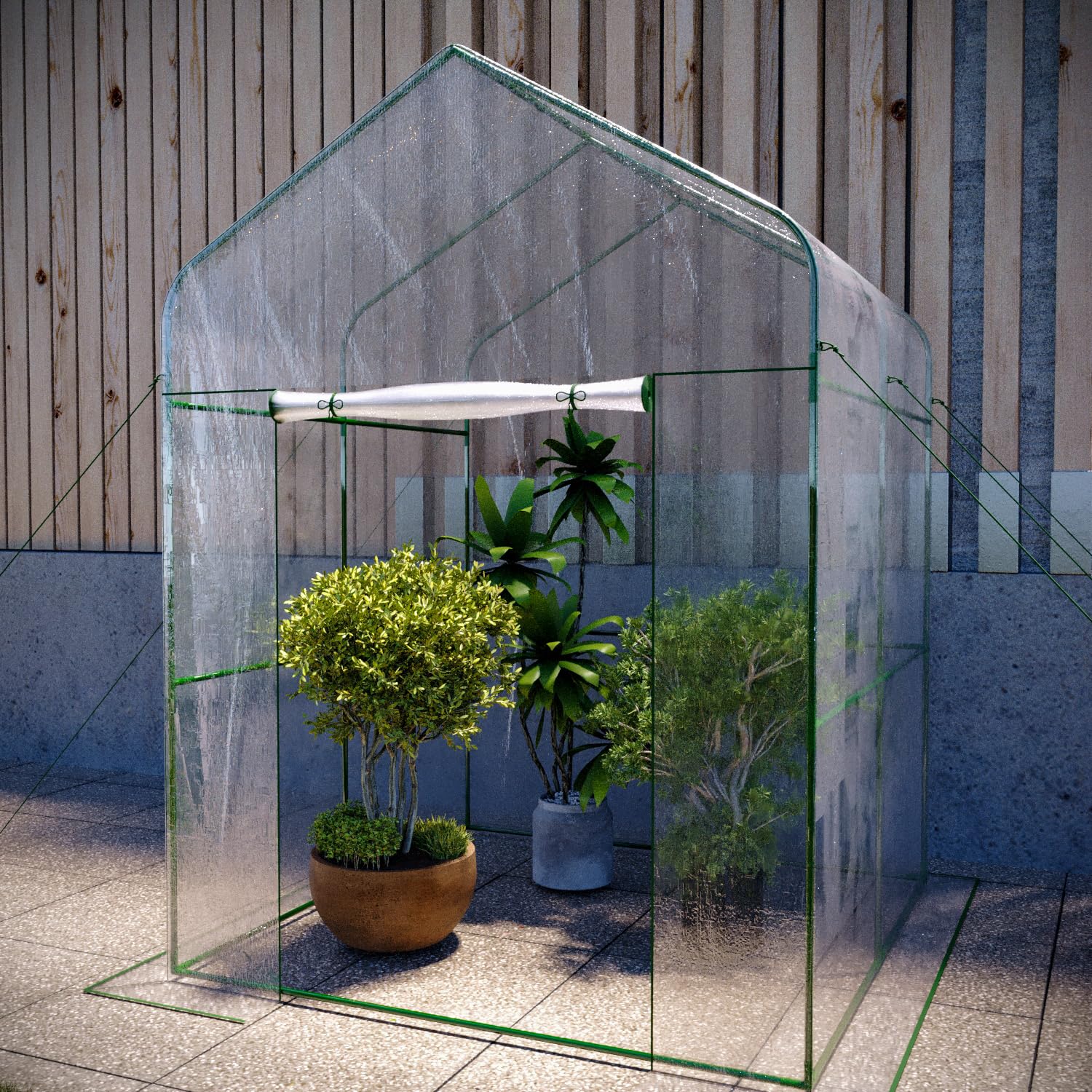 BRICOZONE Serra Da Giardino Senza Ripiani Per Orto Telaio A Casetta In Acciaio Porta Avvolgibile Apertura A Cerniera Telo Trasparente In PVC Protezione Piante Giardinaggio (Senza Ripiani)