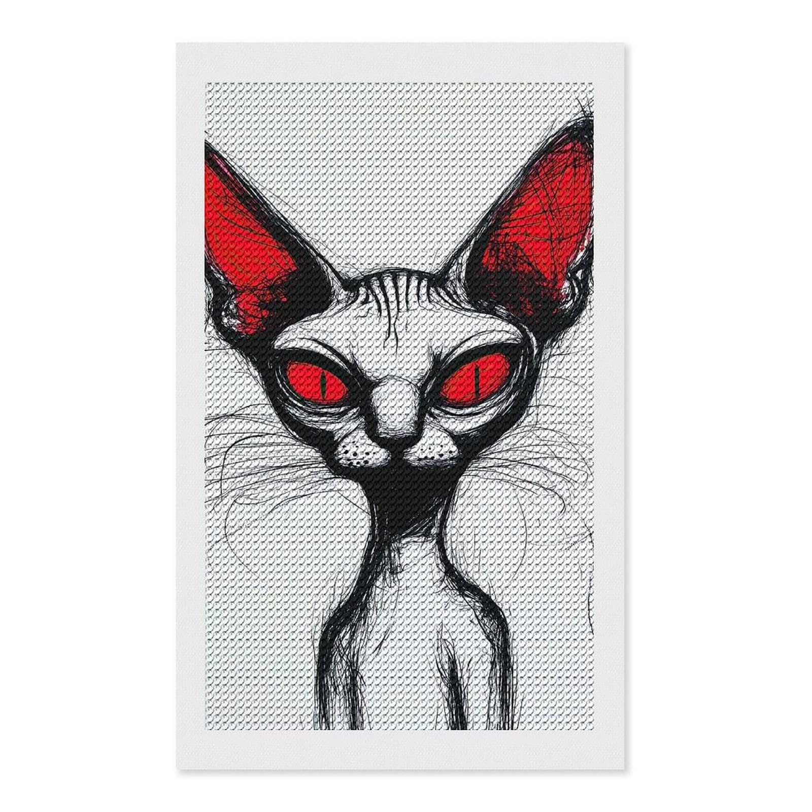 Junmoney Sphynx Cat with Red Eyes Diamond Art Kit 12"x20", Gift Idea, for Family Craft Time, Mindful Craft Activity, Boho Decor, Relaxing DIY Hobby