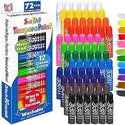 Kwik Stix Solid Tempera Paint Sticks - 6-Set of 12-Pack (72 Total) - Washable, Quick-Dry (90 Sec), Non-Toxic, Allergen-Free, ASTM Certified Art Supplies, Mess-Free Twist & Paint for Kids & Classrooms