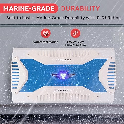 Miniatura 5 de Pyle Receptor amplificador marino de 6 canales, amplificador de audio inalámbrico impermeable para altavoz estéreo con fuente de MOSFET dual de