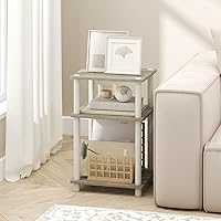 Vista 2 de Furinno Turn-N-Tube Mesa auxiliar, mesa auxiliar de 3 niveles con estante abierto, mesita de noche de montaje sin herramientas, mesa de noche