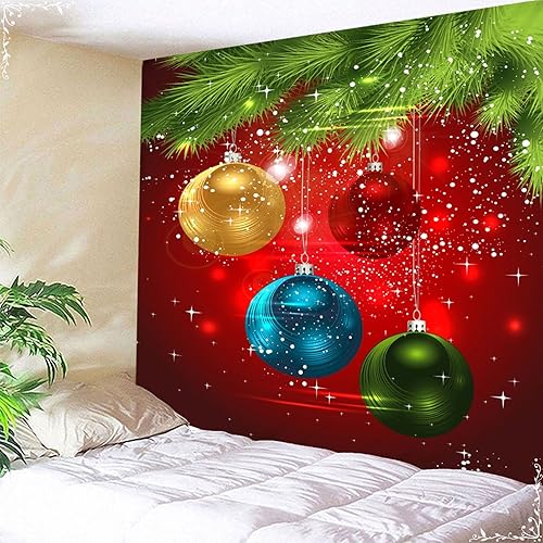 Miniatura 3 de Dsnyu Tapiz para colgar en la pared Navidad con bolas de Navidad tapiz de pared de poliéster rojo verde azul tamaño personalizado para árbol de
